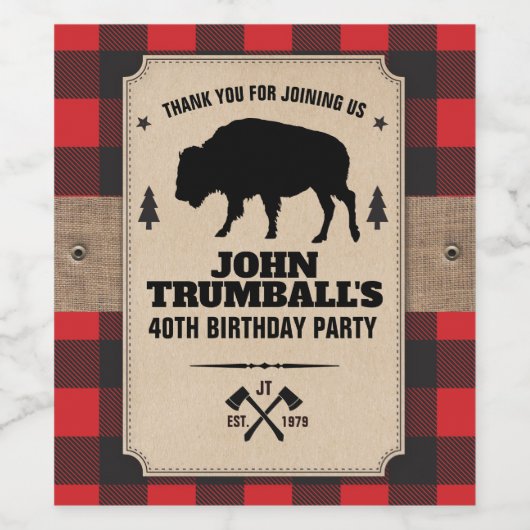 Rustic Kraft Paper Kijk Buffalo met Bison Wijn Etiket (Enkel label)