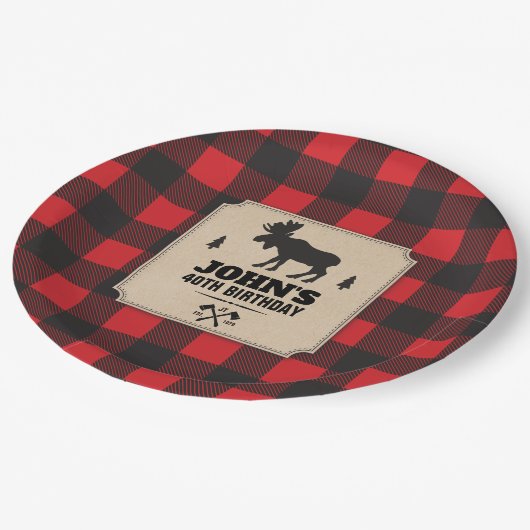 Rustic Kraft Paper Kijk Buffalo met Moose Papieren Bordje (Gekanteld)