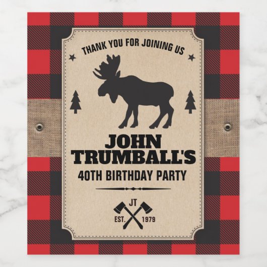 Rustic Kraft Paper Kijk Buffalo met Moose Wijn Etiket (Enkel label)