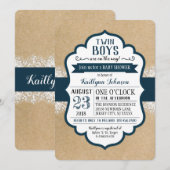 Rustic Kraft Paper Lace Navy Baby shower Kaart (Voorkant / Achterkant)