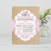 Rustic Kraft Paper Lace Pink Baby shower Kaart (Staand voorkant)