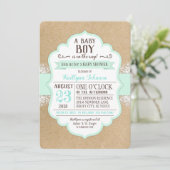 Rustic Kraft Paper Lace Zee Foam Baby shower Kaart (Staand voorkant)