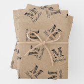 Rustic Kraft Paper look Monogram Wrapping Paper (In situ)