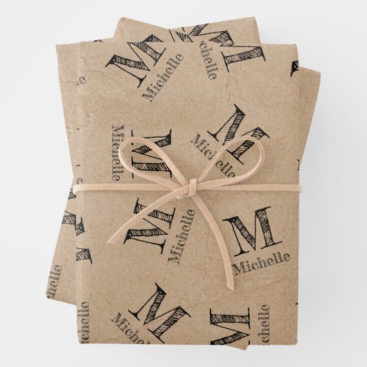 Rustic Kraft Paper look Monogram Wrapping Paper (In situ)