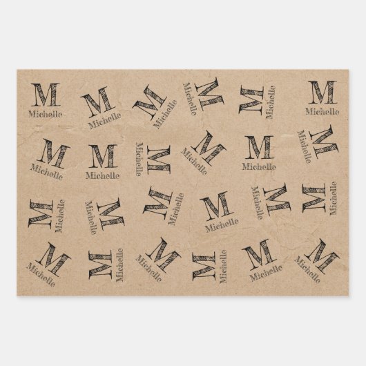 Rustic Kraft Paper look Monogram Wrapping Paper (Voorkant)