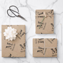 Rustic Kraft Paper look Monogram Wrapping Paper