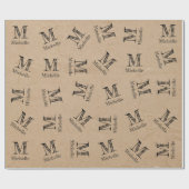 Rustic Kraft Paper look Monogram Wrapping Paper Cadeaupapier (Vlak)