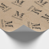 Rustic Kraft Paper look Monogram Wrapping Paper Cadeaupapier (Hoek)