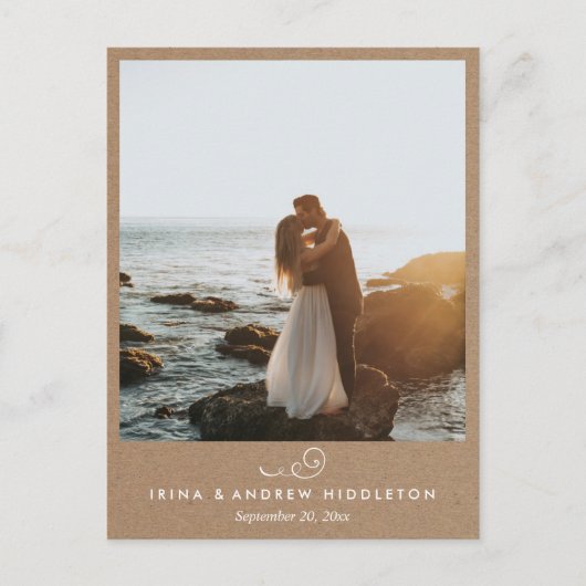 Rustic Kraft Paper Love and Bedankt Weduwfoto Briefkaart (Voorkant)