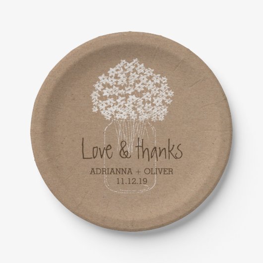 Rustic Kraft Paper Mason Jar Floral Wedding Papieren Bordje (Voorkant)