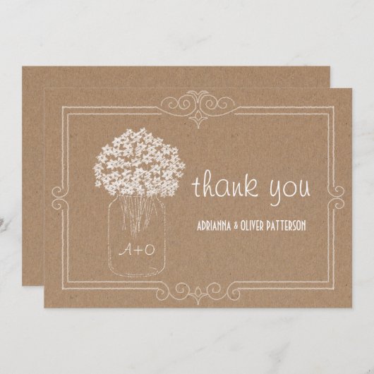 Rustic Kraft Paper Mason Jar Flowers Dank u Bedankkaart (Voorkant / Achterkant)