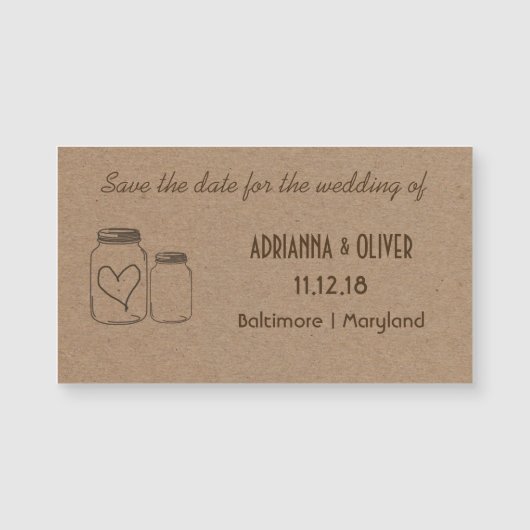 Rustic Kraft Paper Mason Jar Heart Wedding Insert (Voorkant)
