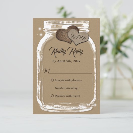 Rustic Kraft Paper Mason Jar Wedding RSVP (Staand voorkant)