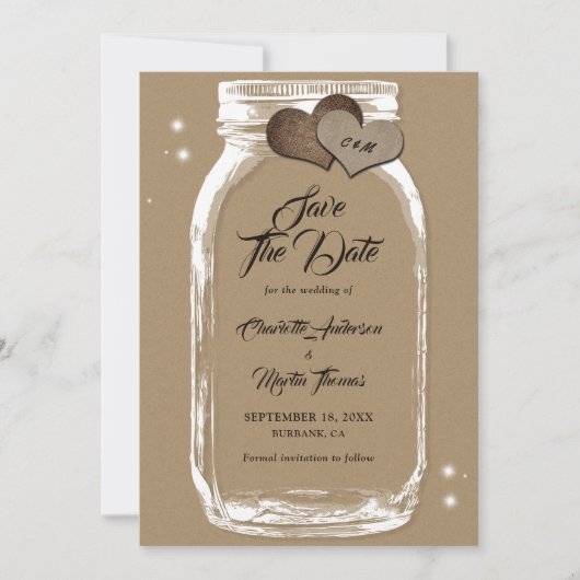 Rustic Kraft Paper Mason Jar Wedding Save The Date (Voorkant)