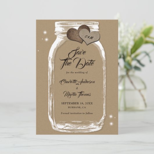 Rustic Kraft Paper Mason Jar Wedding Save The Date (Staand voorkant)