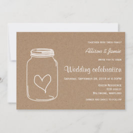Rustic Kraft Paper Masonjar Heart Country Weddensc Kaart