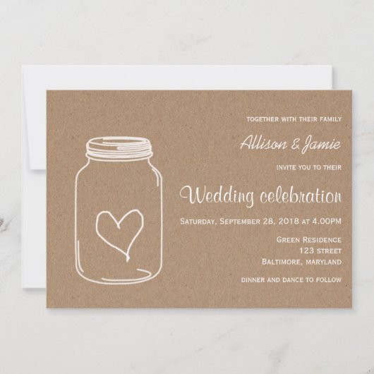 Rustic Kraft Paper Masonjar Heart Country Weddensc Kaart (Voorkant)