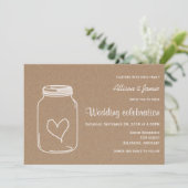 Rustic Kraft Paper Masonjar Heart Country Weddensc Kaart (Staand voorkant)