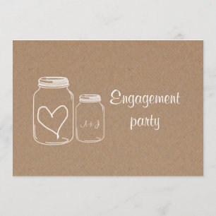 Rustic Kraft Paper Masonjar Heart Engagement Party Kaart