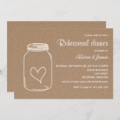 Rustic Kraft Paper Masonjar Heart Rehearsal Dinner Kaart (Voorkant / Achterkant)
