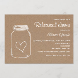 Rustic Kraft Paper Masonjar Heart Rehearsal Dinner Kaart