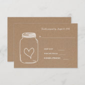 Rustic Kraft Paper Masonjar Heart Wedding RSVP (Voorkant / Achterkant)
