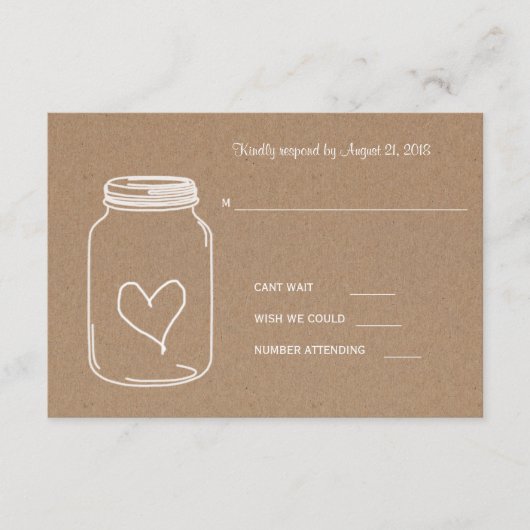 Rustic Kraft Paper Masonjar Heart Wedding RSVP (Voorkant)
