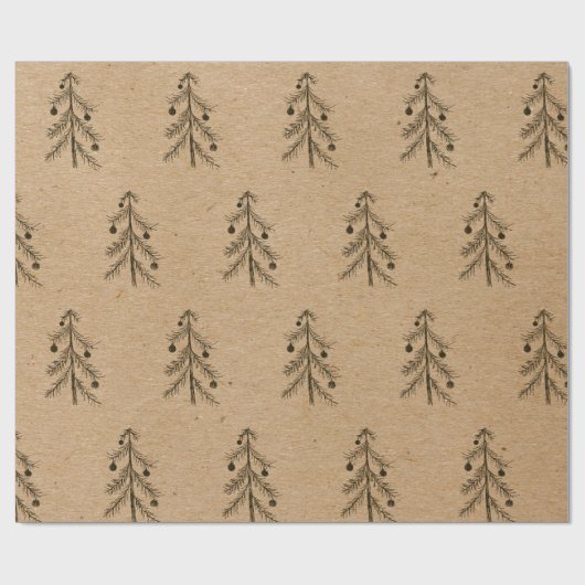 Rustic Kraft Paper | Minimale kerstboomschets Cadeaupapier (Vlak)
