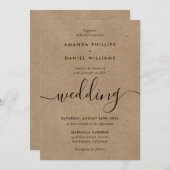 Rustic Kraft Paper Modern Script Wedding Kaart (Voorkant / Achterkant)