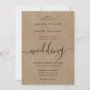 Rustic Kraft Paper Modern Script Wedding Kaart