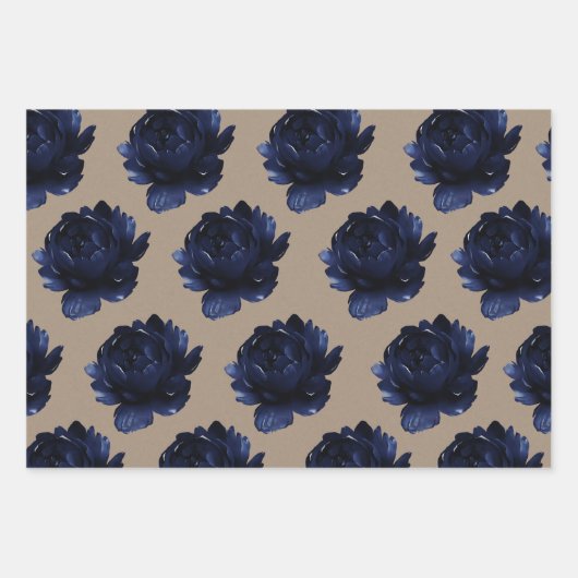 Rustic Kraft Paper Navy Blue Peonies (Voorkant 3)