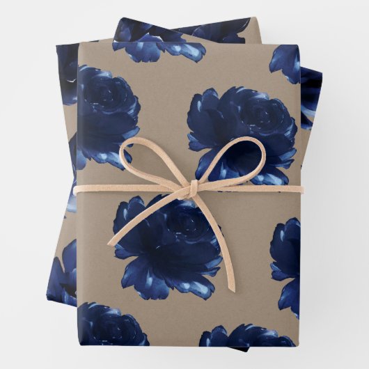 Rustic Kraft Paper Navy Blue Peonies (In situ)