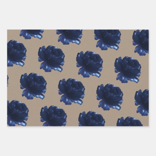 Rustic Kraft Paper Navy Blue Peonies (Voorkant)