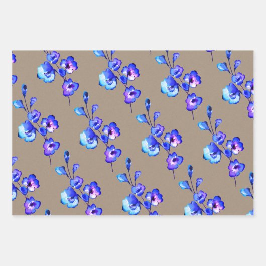 Rustic Kraft Paper Paarse Aqua Blue Flower Petals (Voorkant 2)