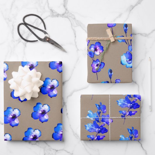 Rustic Kraft Paper Paarse Aqua Blue Flower Petals (Voorkant)