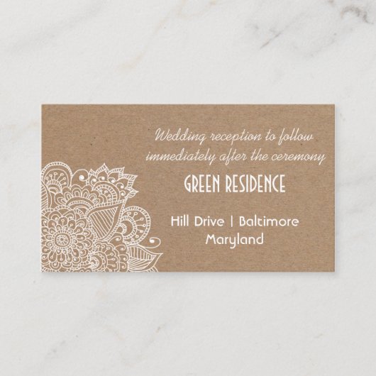 Rustic Kraft Paper Paisley Wedding Insert Informatiekaartje (Voorkant)