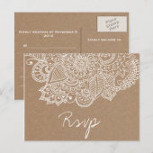 Rustic Kraft Paper Paisley Wedding SVP Uitnodiging Briefkaart (Voorkant / Achterkant)