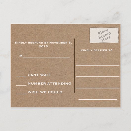 Rustic Kraft Paper Paisley Wedding SVP Uitnodiging Briefkaart (Achterkant)