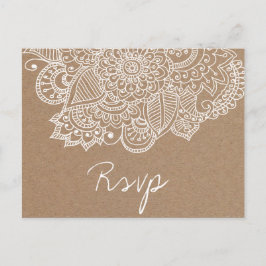 Rustic Kraft Paper Paisley Wedding SVP Uitnodiging Briefkaart