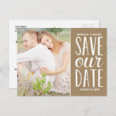 Rustic Kraft Paper Photo Save the Date Aankondigingskaart (Voorkant / Achterkant)