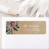 Rustic Kraft Paper Red kerst Holly Berries Etiket (Insitu)