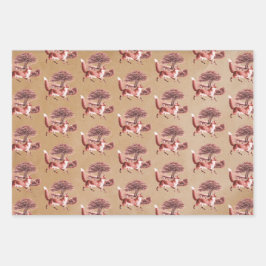 Rustic Kraft Paper Red Toile Deer Fox Hare Rabbit