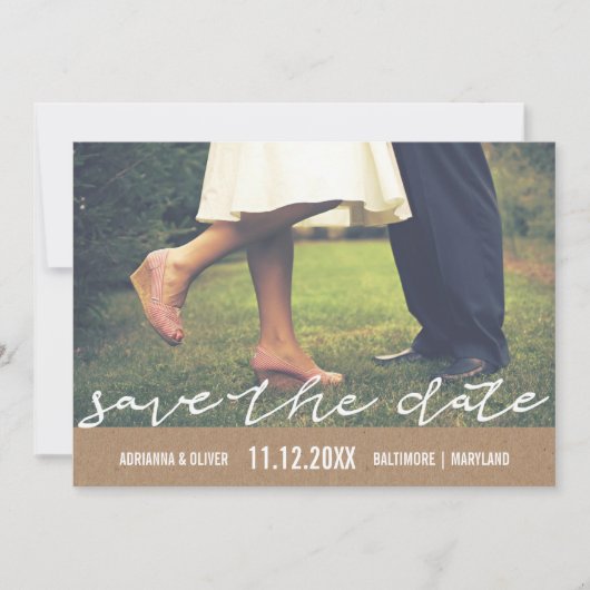 Rustic Kraft Paper Save the Date Typography Photo (Voorkant)