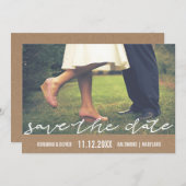 Rustic Kraft Paper Save the Date Typography Photo (Voorkant / Achterkant)