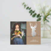 Rustic Kraft Paper Silver Antler - kerstfoto Feestdagenkaart (Staand voorkant)