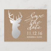 Rustic Kraft Paper Silver Antler Sla de datum op Aankondigingskaart (Voorkant)
