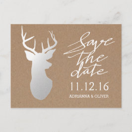 Rustic Kraft Paper Silver Antler Sla de datum op Aankondigingskaart