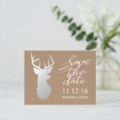 Rustic Kraft Paper Silver Antler Sla de datum op Aankondigingskaart (Staand voorkant)