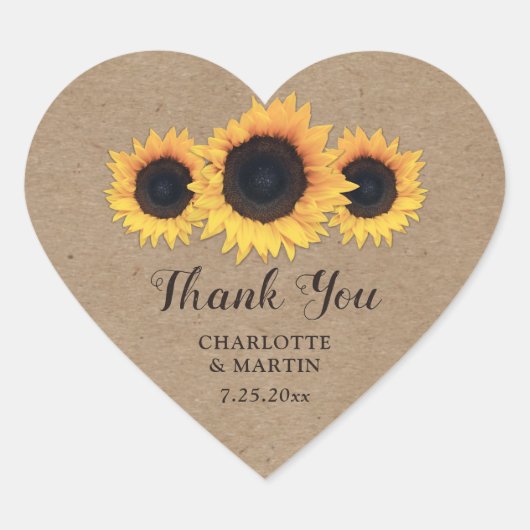 Rustic Kraft Paper Sunflower Thank You Stickers (Voorkant)