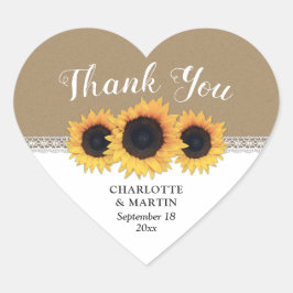 Rustic Kraft Paper Sunflower Weddenschap Hart Sticker